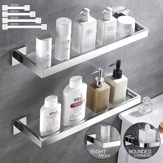 Modern Bath Toilet Rack Stainless Steel Tempered Glass Shelf Rack Shower Toiletries Rack Cosmetics Storage Rack