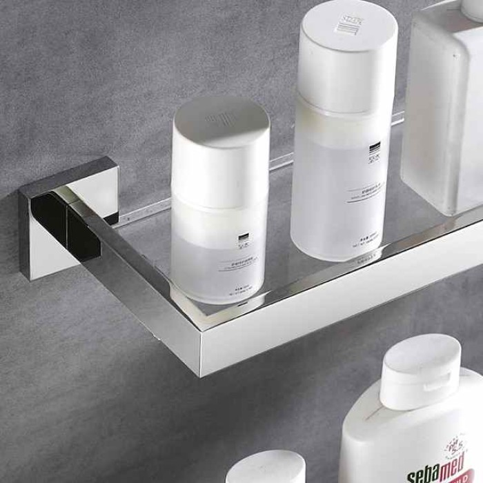 Modern Bath Toilet Rack Stainless Steel Tempered Glass Shelf Rack Shower Toiletries Rack Cosmetics Storage Rack