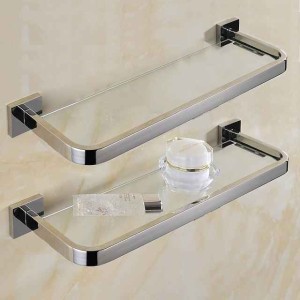 8mm Tempered Glass Toilet Shelf Bathroom Cosmetics Toiletries Storage Layer Shelf Thickened 304 Stainless Steel Mirror Bright Light Color, Various Specifications Are Available