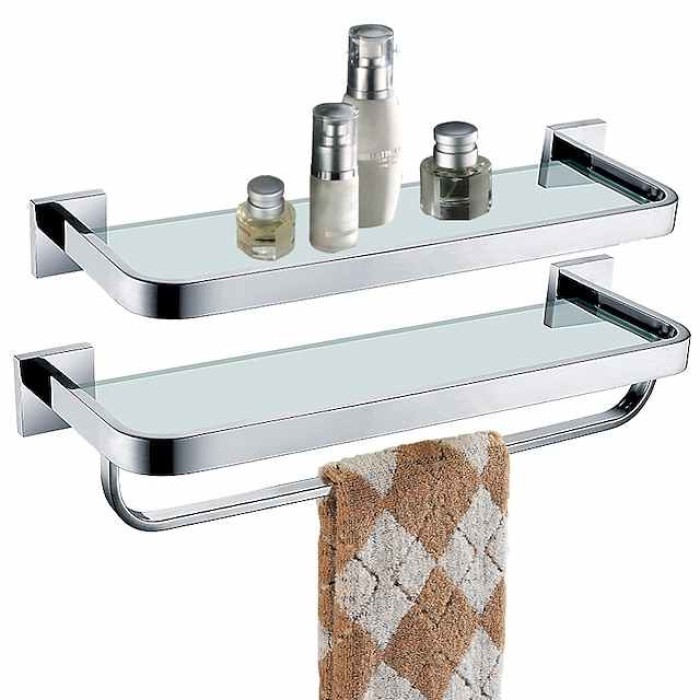 8mm Tempered Glass Toilet Shelf Bathroom Cosmetics Toiletries Storage Layer Shelf Thickened 304 Stainless Steel Mirror Bright Light Color, Various Specifications Are Available