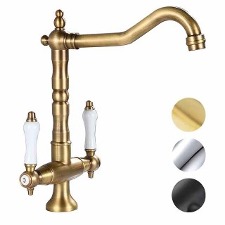 Kitchen Faucet,Two Handles One Hole Antique Brass / Electroplated / Painted Finishes Standard Spout Centerset Antique Kitchen Taps