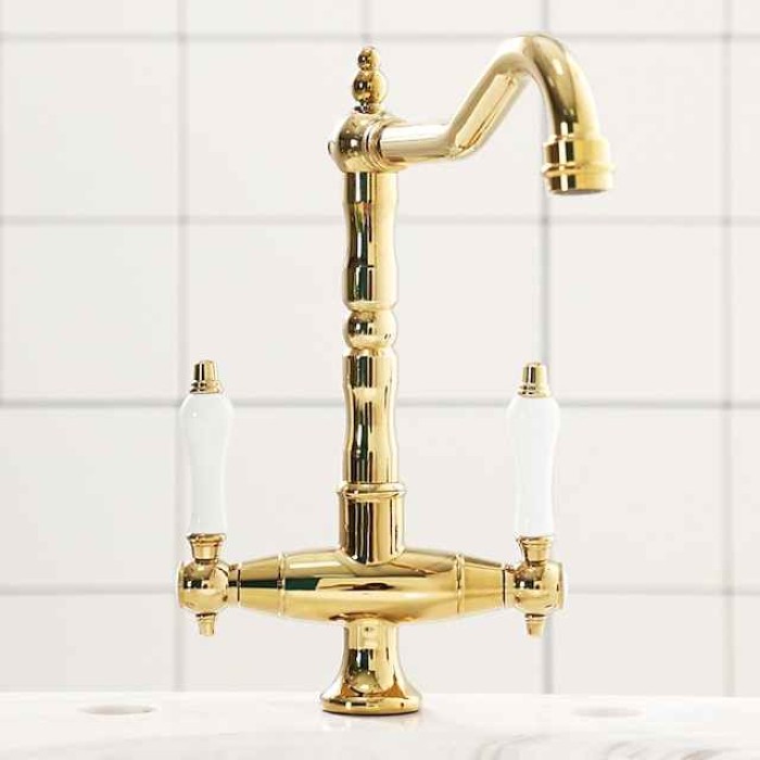 Kitchen Faucet,Two Handles One Hole Antique Brass / Electroplated / Painted Finishes Standard Spout Centerset Antique Kitchen Taps