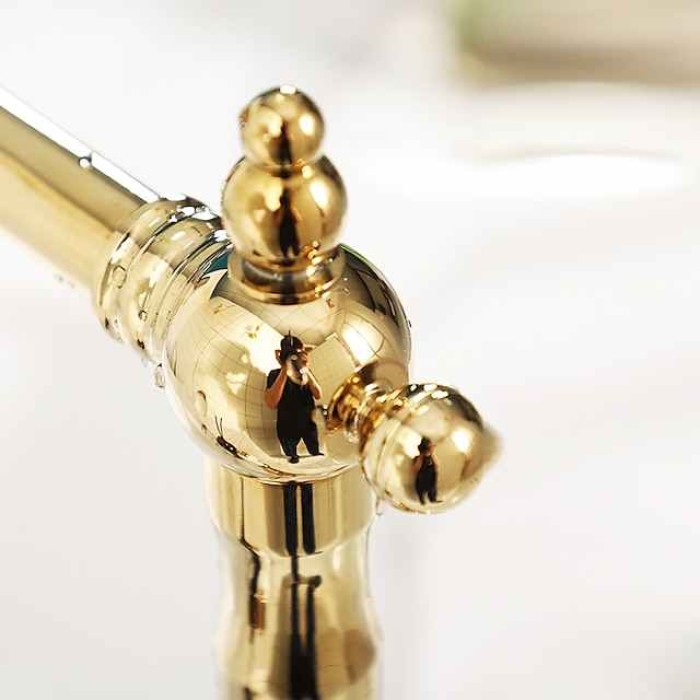 Kitchen Faucet,Two Handles One Hole Antique Brass / Electroplated / Painted Finishes Standard Spout Centerset Antique Kitchen Taps