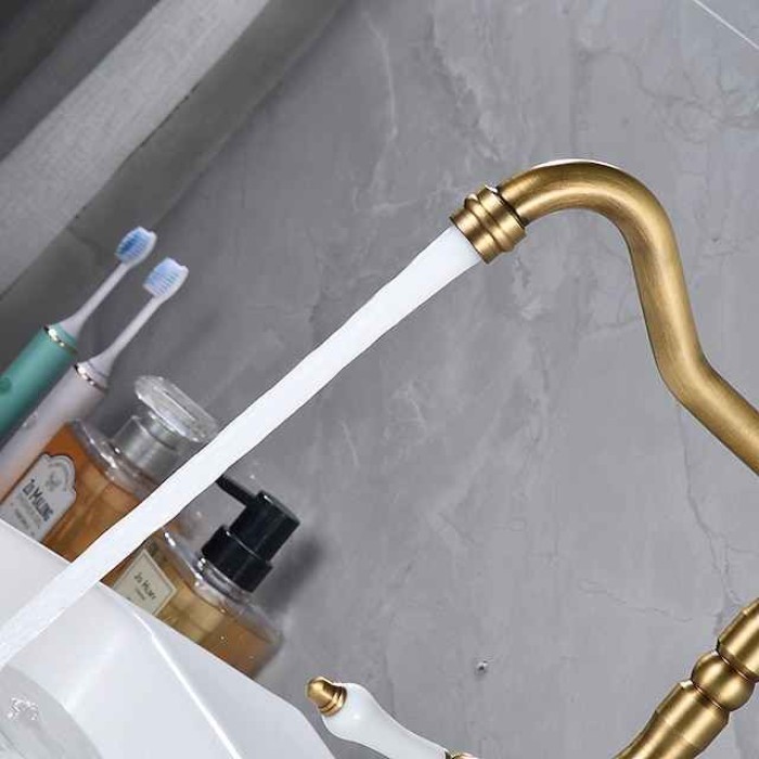 Kitchen Faucet,Two Handles One Hole Antique Brass / Electroplated / Painted Finishes Standard Spout Centerset Antique Kitchen Taps