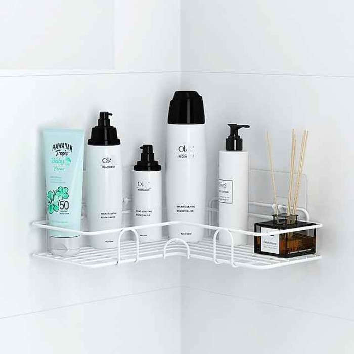 Bathroom Shelf with Hooks, Shower Caddy Rack, Bathroom Kitchen No Punching Triangle Storage Rack, Bathroom Accessories