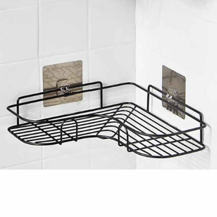 Bathroom Shelf with Hooks, Shower Caddy Rack, Bathroom Kitchen No Punching Triangle Storage Rack, Bathroom Accessories