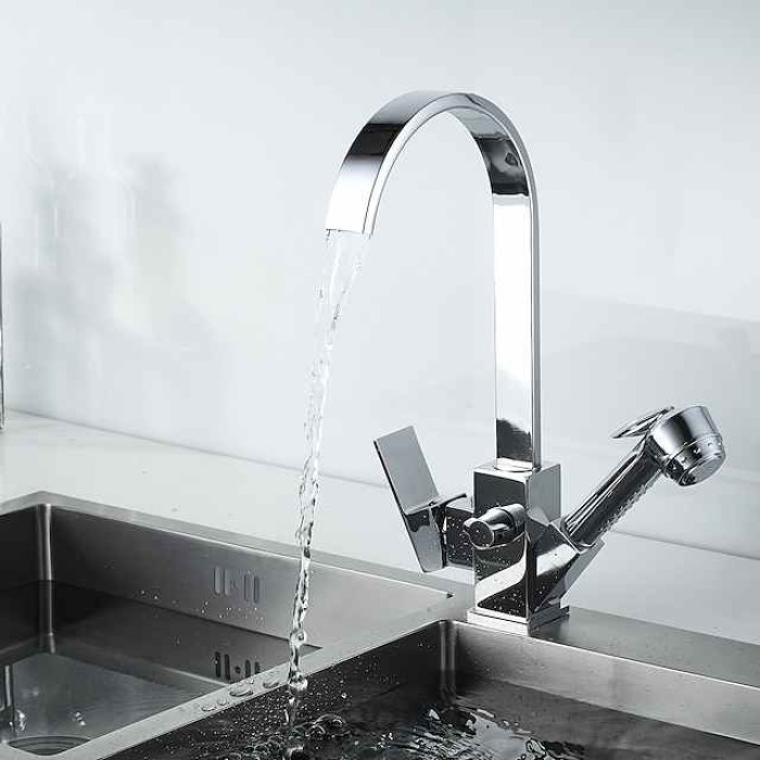 Kitchen Faucet - Single Handle Two Holes Electroplated Pull-Out / &Shy;Pull-Down / Standard Spout / Tall / &Shy;High Arc Centerset Contemporary Kitchen Taps