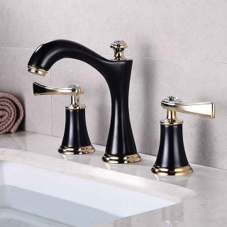 Luxury Widespread Bathroom Sink Mixer Faucet Vintage, 360 Swivel Retro Style Brass 3 Hole 2 Handle Basin Tap Deck Mounted, Washroom Basin Vessel Water Tap with Hot and Cold Hose