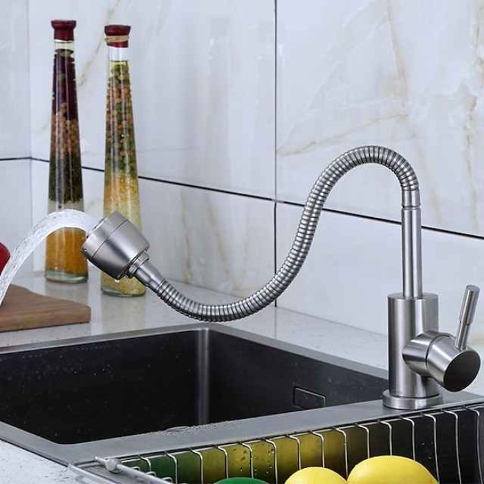 304 Stainless Steel Cold and Hot Water Kitchen Faucet Kitchen Mixers Kitchen Sink Tap 360 Degree Swivel Flexible Hose Basin Faucet