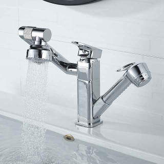 Bathroom Sink Faucet - Rotatable / Pull out Painted Finishes Centerset Single Handle Two HolesBath Taps