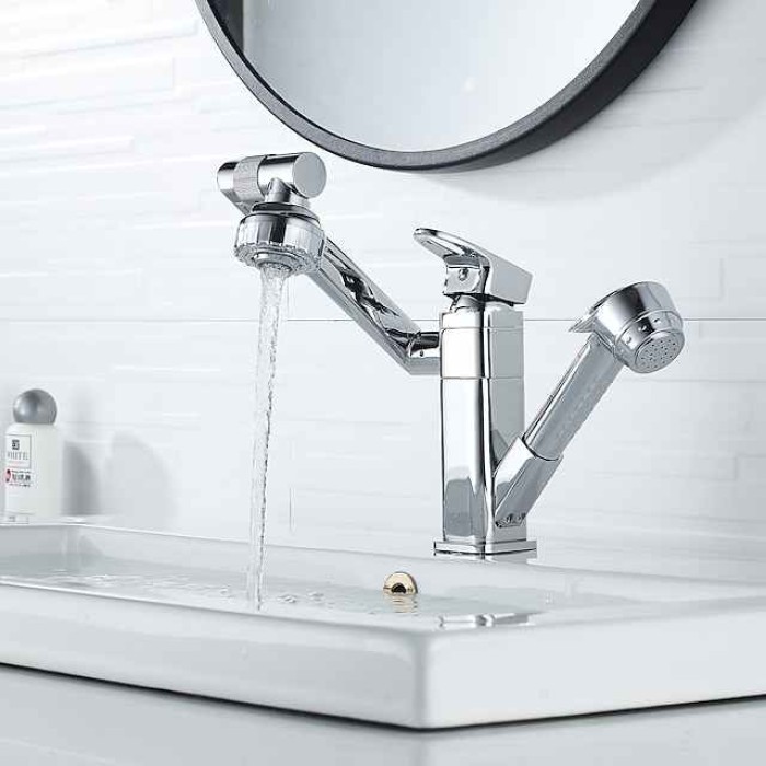 Bathroom Sink Faucet - Rotatable / Pull out Painted Finishes Centerset Single Handle Two HolesBath Taps