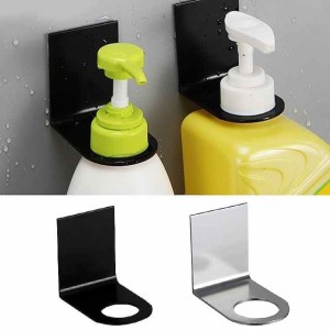 2 Pieces Bottle Holder Durable Stainless Steel Bottle Hanger Stand Traceless Metal Hook Free of Punch Wall Mounted Soap Bottle Holder