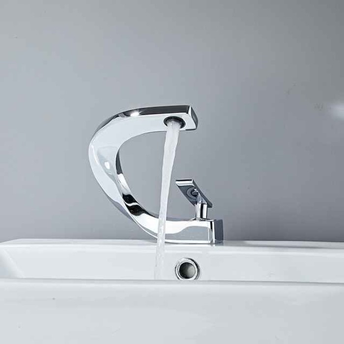 Bathroom Sink Mixer Faucet, Mono Wash Basin Single Handle Basin Taps Washroom, Monobloc Vessel Water Brass Tap Deck Mounted with Hot and Cold Hose