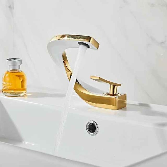 Bathroom Sink Mixer Faucet, Mono Wash Basin Single Handle Basin Taps Washroom, Monobloc Vessel Water Brass Tap Deck Mounted with Hot and Cold Hose