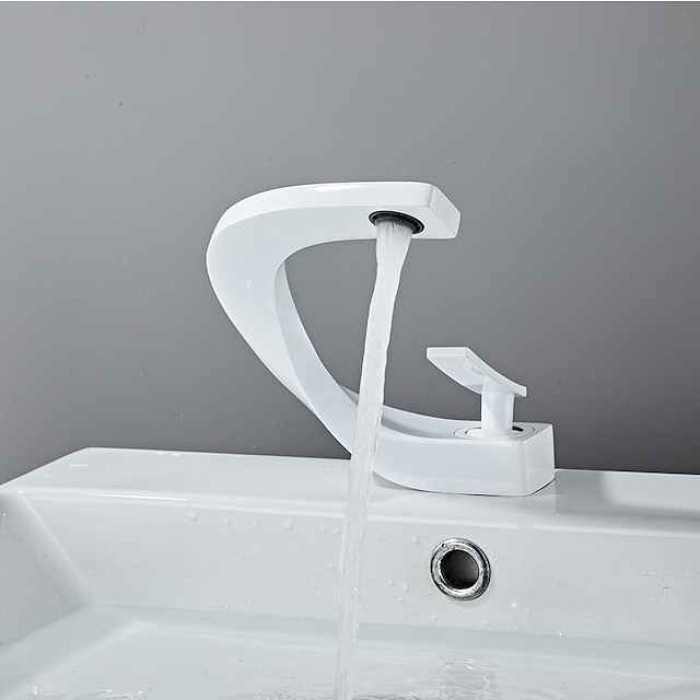 Bathroom Sink Mixer Faucet, Mono Wash Basin Single Handle Basin Taps Washroom, Monobloc Vessel Water Brass Tap Deck Mounted with Hot and Cold Hose