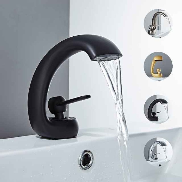 Bathroom Sink Faucet - Waterfall Chrome / Oil-rubbed Bronze / Brushed Centerset Single Handle One HoleBath Taps