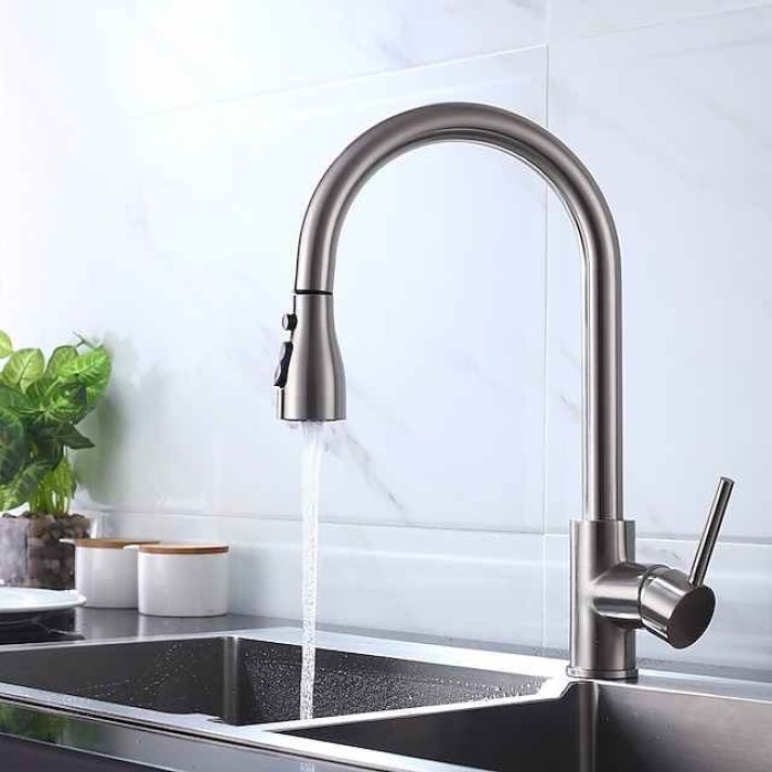 Kitchen Faucet - Single Handle One Hole Chrome / Brushed / Electroplated Pull-out / Pull-down / Standard Spout Centerset Modern Contemporary Kitchen Taps