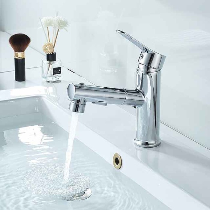 Bathroom Sink Faucet Pull out / Pullout Spray Electroplated / Painted Finishes Centerset Single Handle One HoleBath Taps