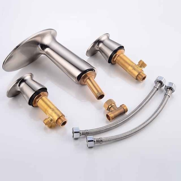 Widespread Bathroom Sink Faucet,Two Handle Three Holes Waterfall  Electroplated Bath Taps