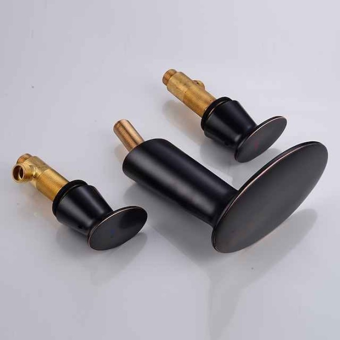 Widespread Bathroom Sink Faucet,Two Handle Three Holes Waterfall  Electroplated Bath Taps