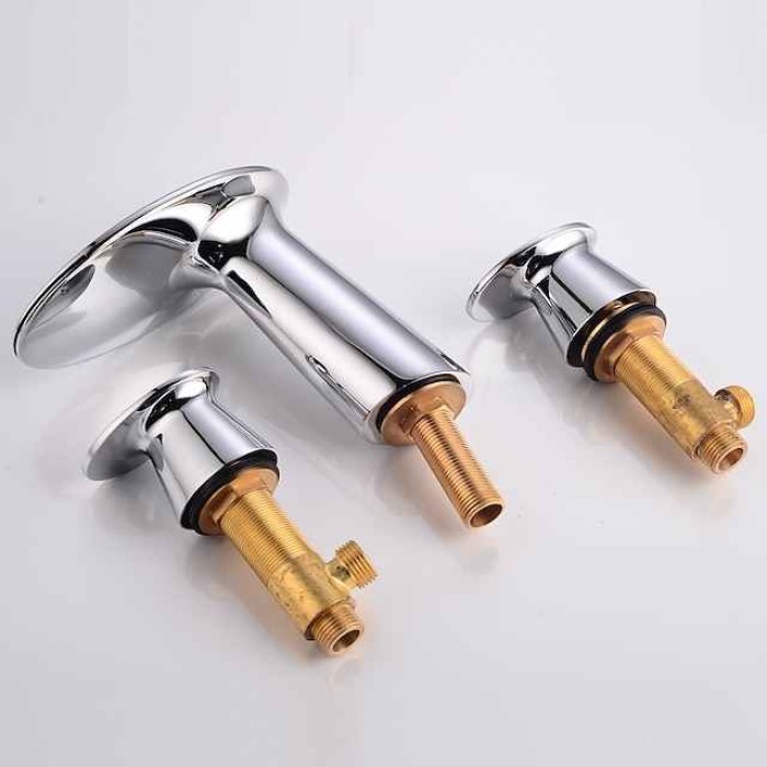 Widespread Bathroom Sink Faucet,Two Handle Three Holes Waterfall  Electroplated Bath Taps