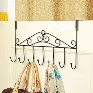 Over Door Hanger with 7 Hooks,Metal Over The Door Towel Hook,Decorative Overdoor Organizers,Hanging Storage Rack for Hat,Coats,Purses,Scarves,Clothes,Jackets,Belt,Bedroom,Bathroom,Closet