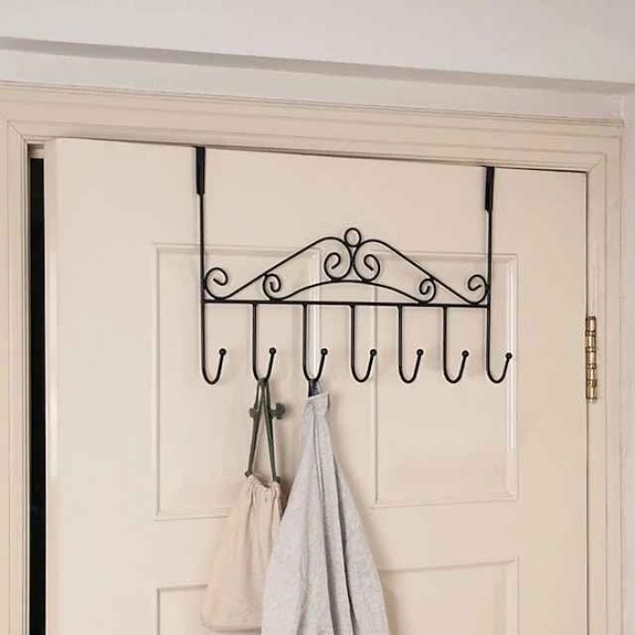 Over Door Hanger with 7 Hooks,Metal Over The Door Towel Hook,Decorative Overdoor Organizers,Hanging Storage Rack for Hat,Coats,Purses,Scarves,Clothes,Jackets,Belt,Bedroom,Bathroom,Closet