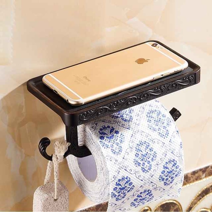 Retro Toilet Paper Holder Mobile Phone Storage Shelf Holder Wall Mounted Rack Toiletpaper holder Bathroom Decor Organization and Storage Toilet Paper Holder Toilet Paper Holder Stand