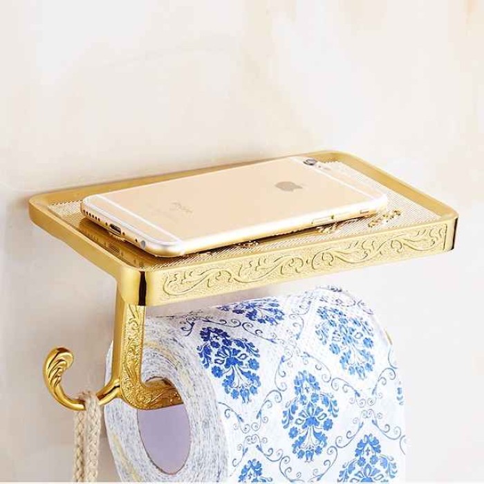 Retro Toilet Paper Holder Mobile Phone Storage Shelf Holder Wall Mounted Rack Toiletpaper holder Bathroom Decor Organization and Storage Toilet Paper Holder Toilet Paper Holder Stand