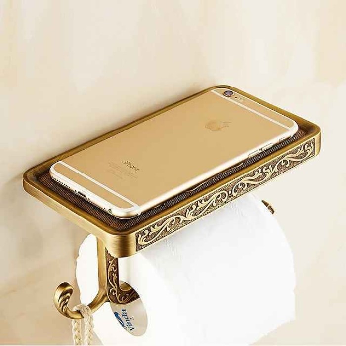 Retro Toilet Paper Holder Mobile Phone Storage Shelf Holder Wall Mounted Rack Toiletpaper holder Bathroom Decor Organization and Storage Toilet Paper Holder Toilet Paper Holder Stand