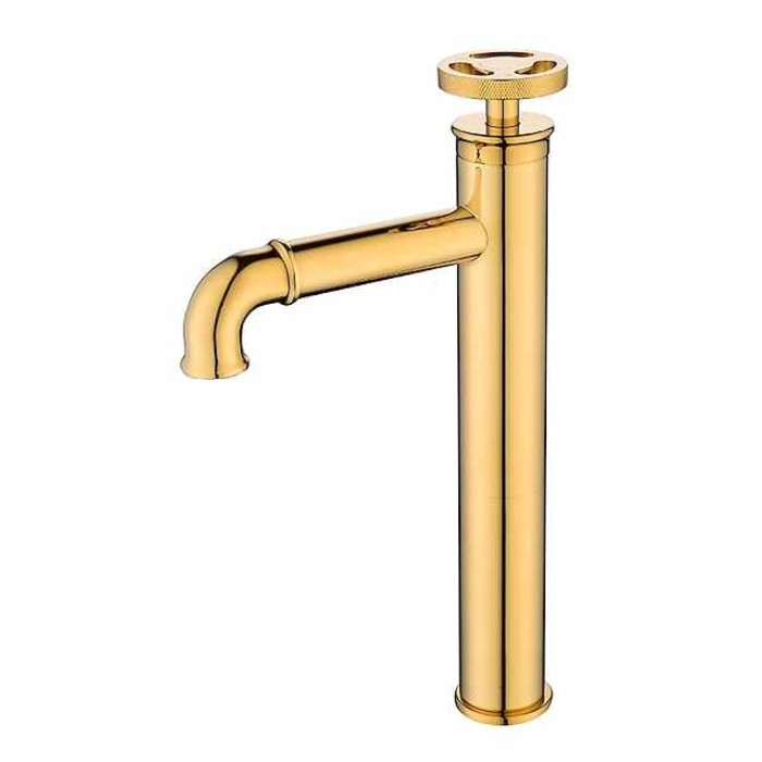 Bathroom Sink Faucet,Single Handle Tall Vessel Sink Black/Gold Vanity Bathroom Faucet Basin Mixer Tap Brass Body