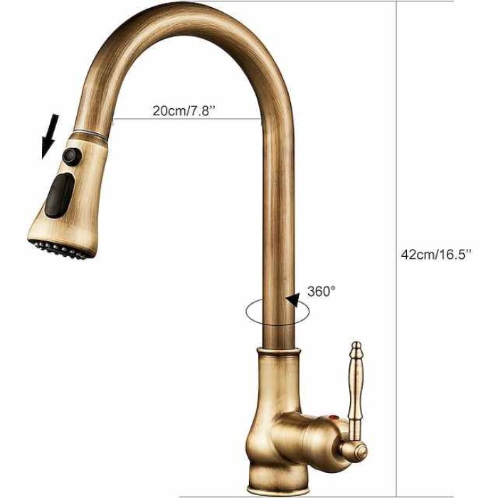 Kitchen Faucet with Sprayer,Antique Brass Pull-out 3-Function Outlet Mode Single Handle One Hole Sink Kitchen Taps with Soap Dispenser or Drain