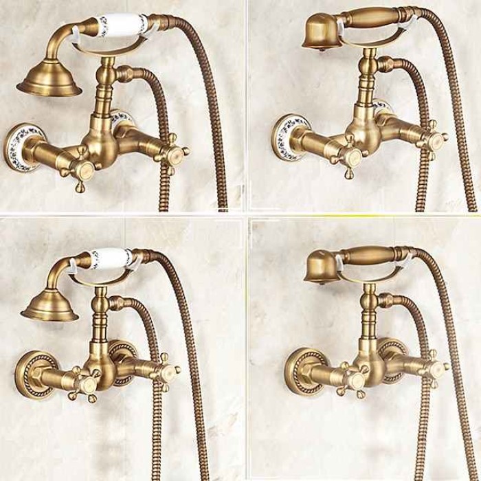 Shower Faucet / Body Jet Massage Set - Handshower Included pullout Rainfall Shower Antique / Vintage Style Antique Brass Mount Inside Brass Valve Bath Shower Mixer Taps