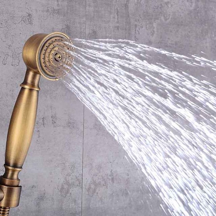 Shower Faucet / Body Jet Massage Set - Handshower Included pullout Rainfall Shower Antique / Vintage Style Antique Brass Mount Inside Brass Valve Bath Shower Mixer Taps