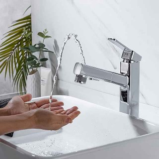 Bathroom Sink Faucet - Pull out / Pullout Spray Electroplated Centerset Single Handle One HoleBath Taps