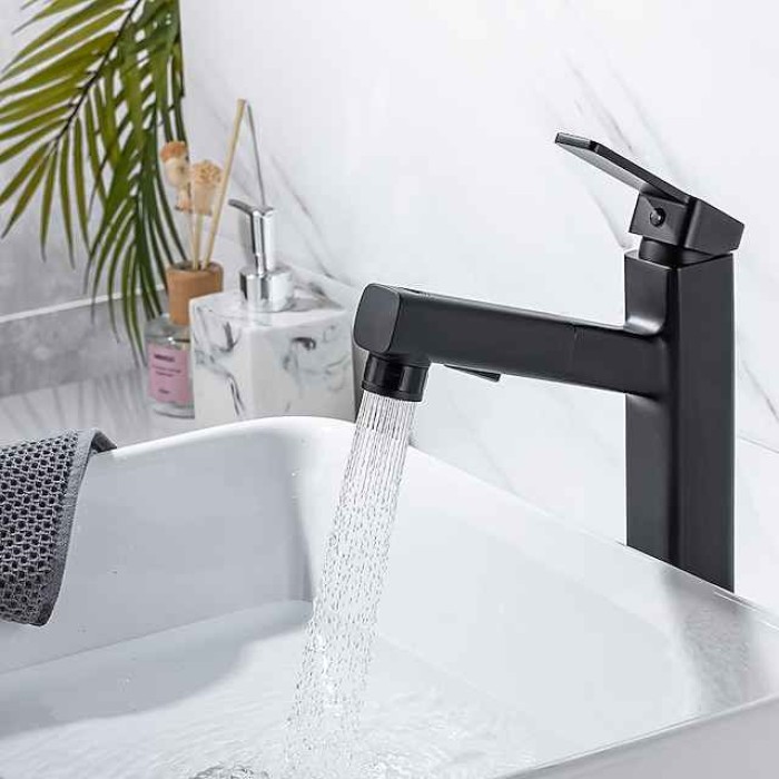 Bathroom Sink Faucet - Pull out / Pullout Spray Electroplated Centerset Single Handle One HoleBath Taps