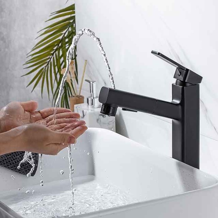 Bathroom Sink Faucet - Pull out / Pullout Spray Electroplated Centerset Single Handle One HoleBath Taps