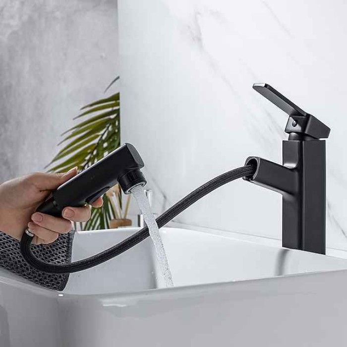 Bathroom Sink Faucet - Pull out / Pullout Spray Electroplated Centerset Single Handle One HoleBath Taps