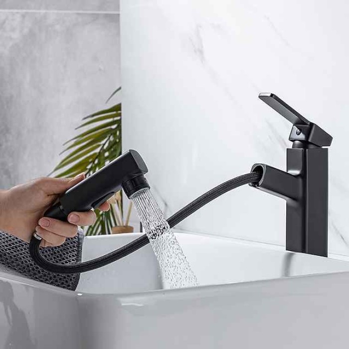 Bathroom Sink Faucet - Pull out / Pullout Spray Electroplated Centerset Single Handle One HoleBath Taps