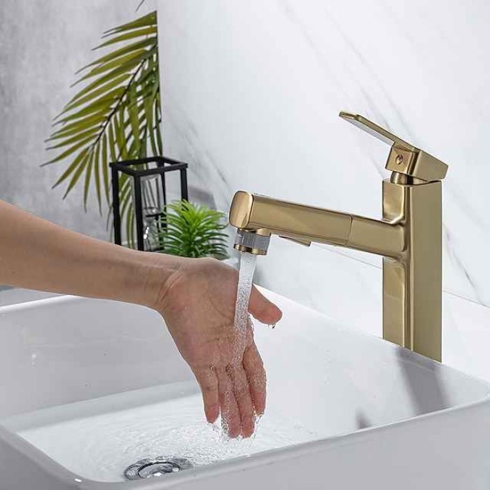 Bathroom Sink Faucet - Pull out / Pullout Spray Electroplated Centerset Single Handle One HoleBath Taps