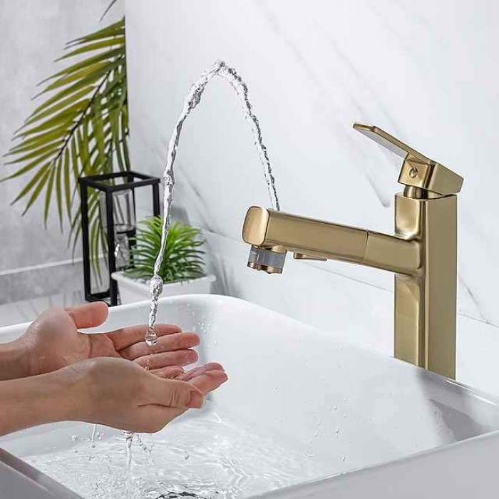 Bathroom Sink Faucet - Pull out / Pullout Spray Electroplated Centerset Single Handle One HoleBath Taps