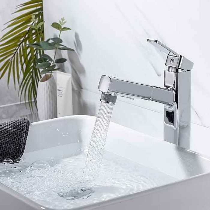 Bathroom Sink Faucet - Pull out / Pullout Spray Electroplated Centerset Single Handle One HoleBath Taps