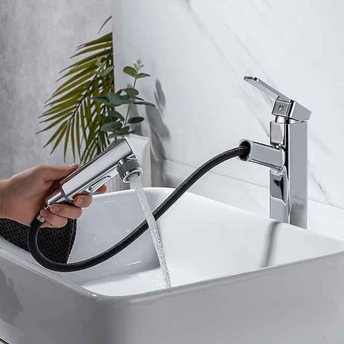 Bathroom Sink Faucet - Pull out / Pullout Spray Electroplated Centerset Single Handle One HoleBath Taps