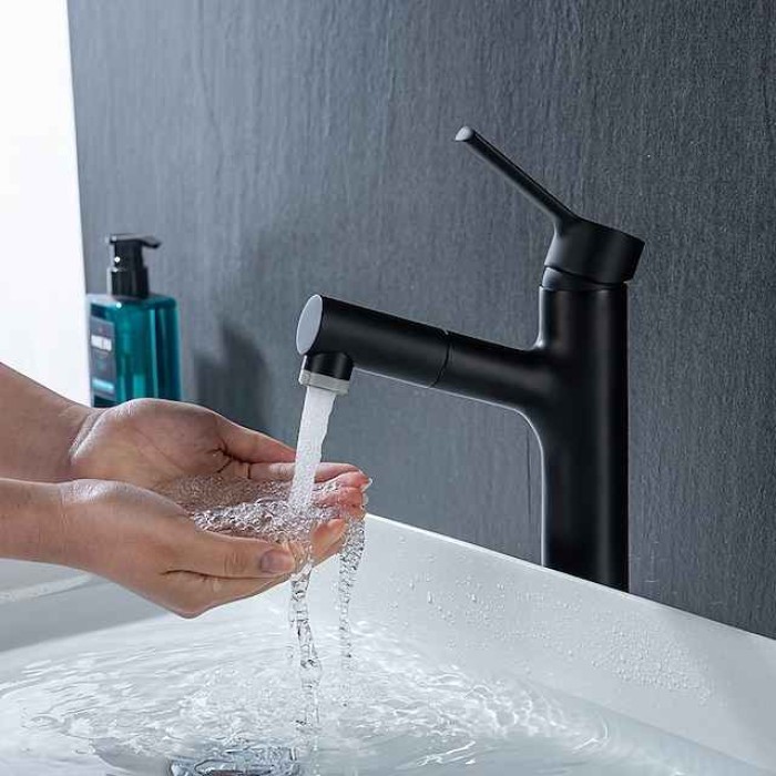 Bathroom Sink Mixer Vessel Faucet Pull Out with 2 Mode Spout Sprayer, Single Handle Pull Down Basin Taps Deck Mounted