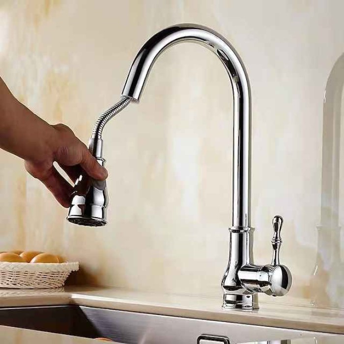 Kitchen Faucet with Sprayer,Brass 2-Function Outlet Single Handle One Hole Electroplated Pull-out Kitchen Taps