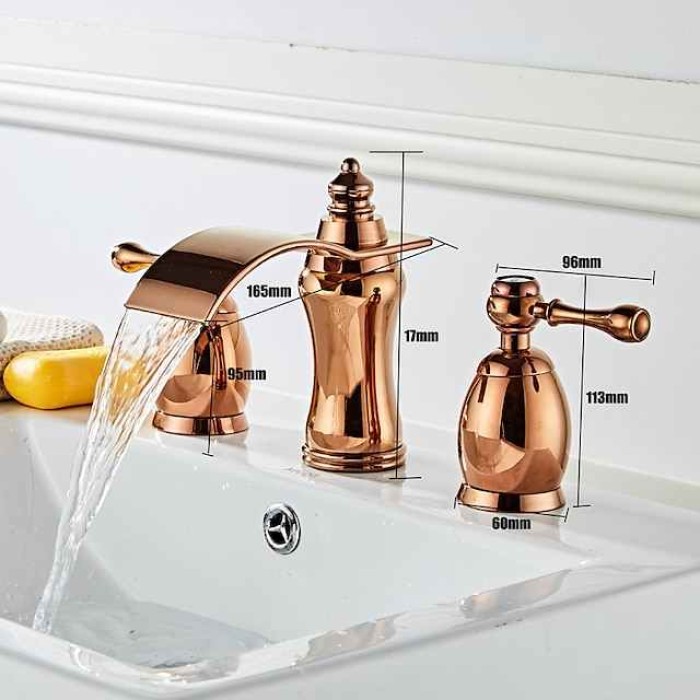 Widespread Bathroom Sink Faucet,Two Handle Three Holes Waterfall Electroplated Bath Taps