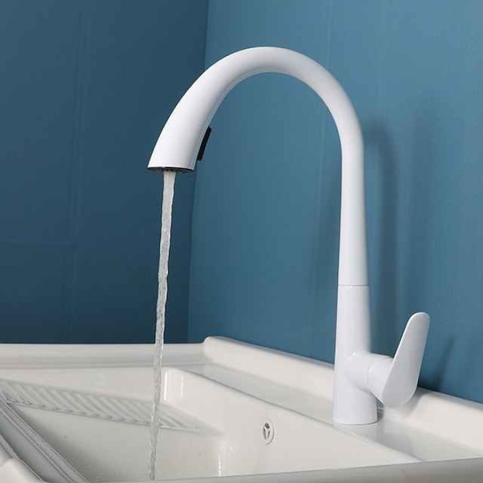 Kitchen Faucet with Pull-out Spray 360° Rotated Single Handle One Hole Minimalist Modern Contemporary Kitchen Taps