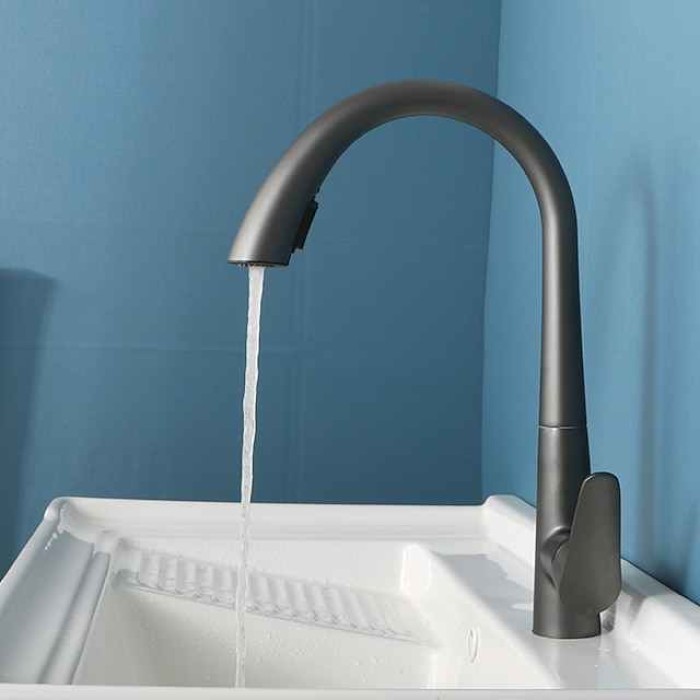 Kitchen Faucet with Pull-out Spray 360° Rotated Single Handle One Hole Minimalist Modern Contemporary Kitchen Taps