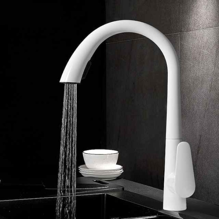 Kitchen Faucet with Pull-out Spray 360° Rotated Single Handle One Hole Minimalist Modern Contemporary Kitchen Taps