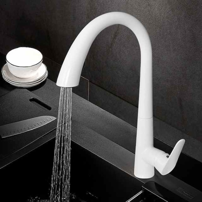 Kitchen Faucet with Pull-out Spray 360° Rotated Single Handle One Hole Minimalist Modern Contemporary Kitchen Taps